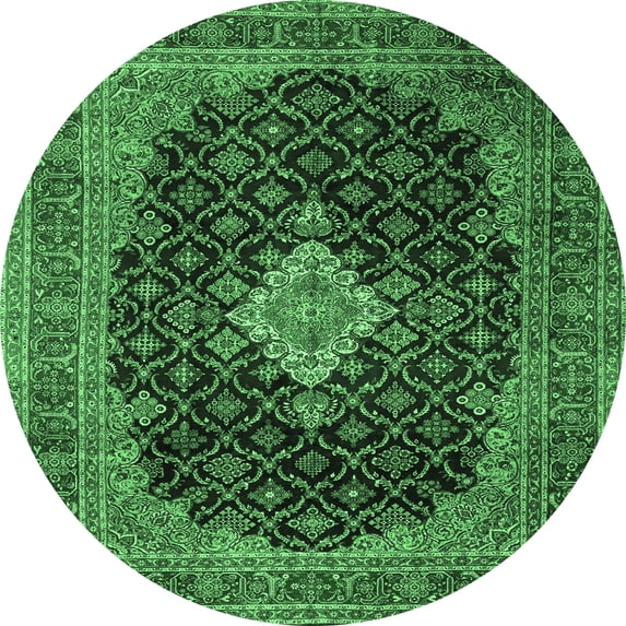Ahgly Company Indoor Round Medallion Emerald Green Traditional Area Rugs, 8' Round