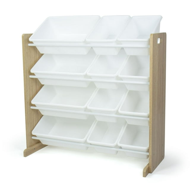 Humble Crew Journey Toy Storage Organizer with 12 Plastic Storage Bins, Natural/White