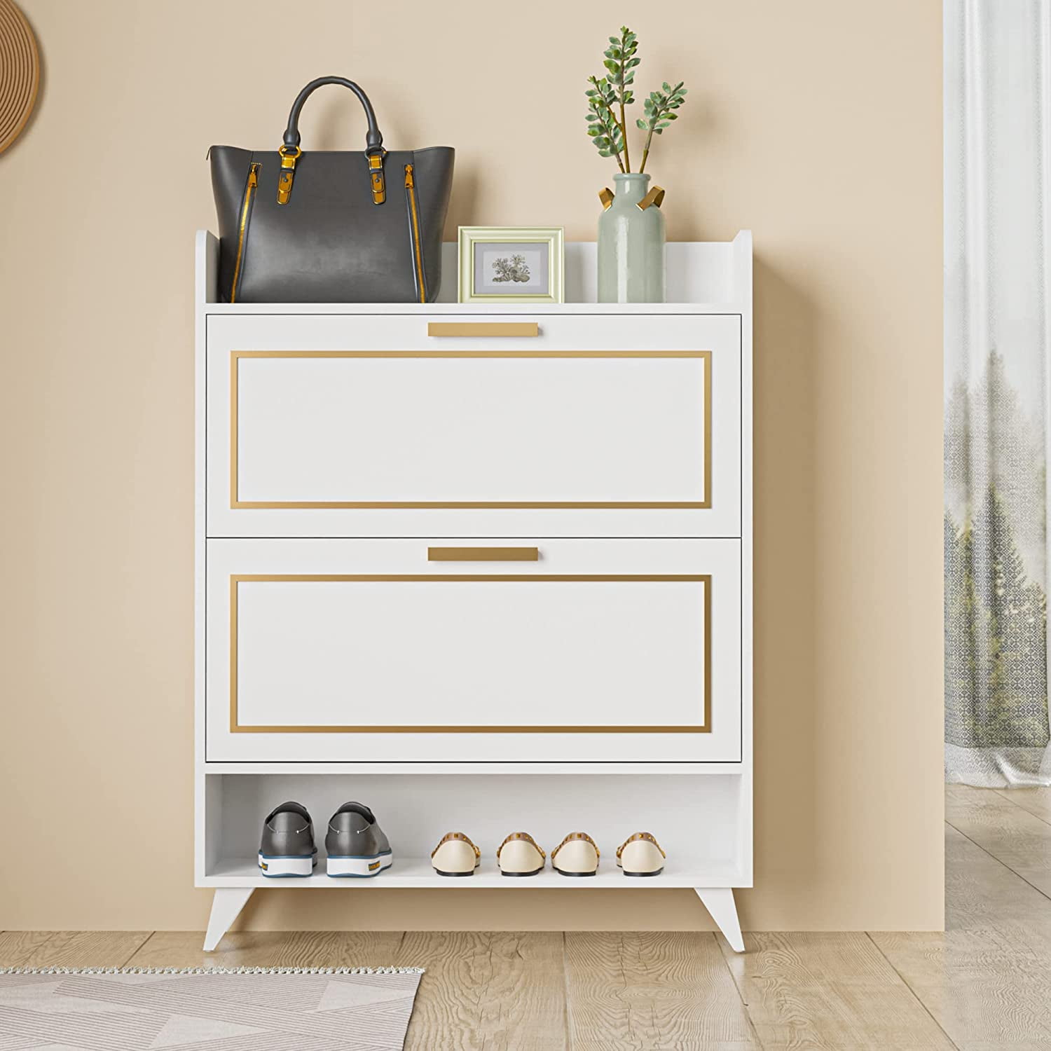 Free Shipping on White Swivel Shoe Cabinet with 1 Door Modern Entryway Shoe  Storage Cabinet in Small｜Homary CA