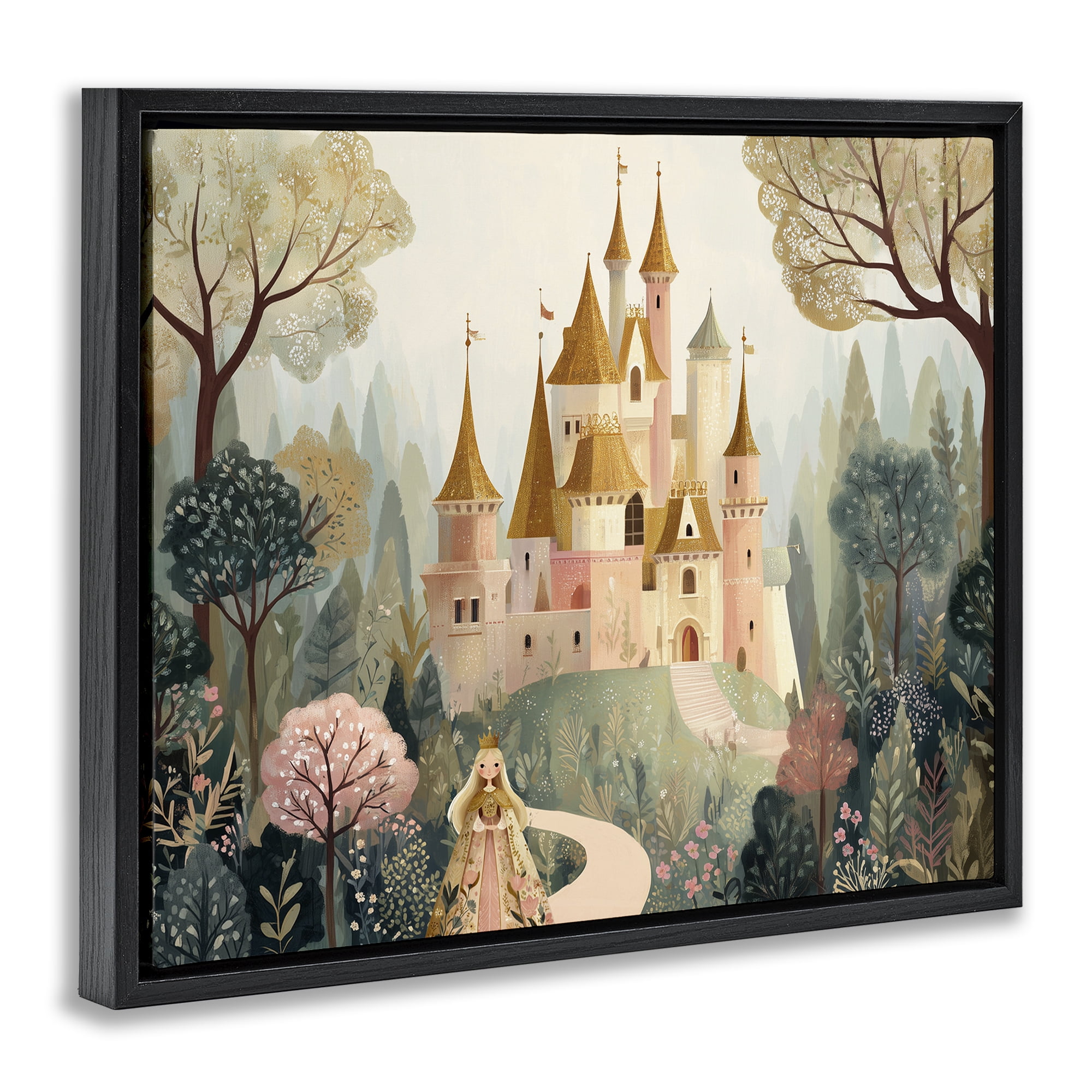 Stupell Industries Whimsical Castle Path Black Framed Floater Canvas Wall Art, design by Christine Simpson Art