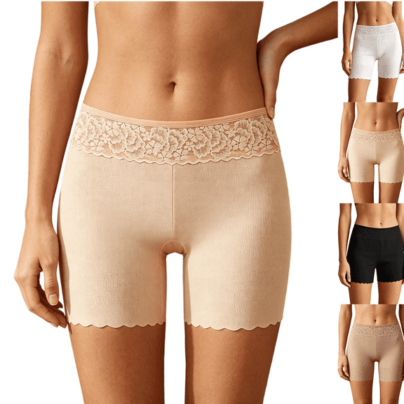 Women's Cooling Slip Shorts for Under Dresses Anti Chafing Shorts - 4-Way Stretch Nylon, Stay-Put Lace, Thin Waist,Complexion 2XL