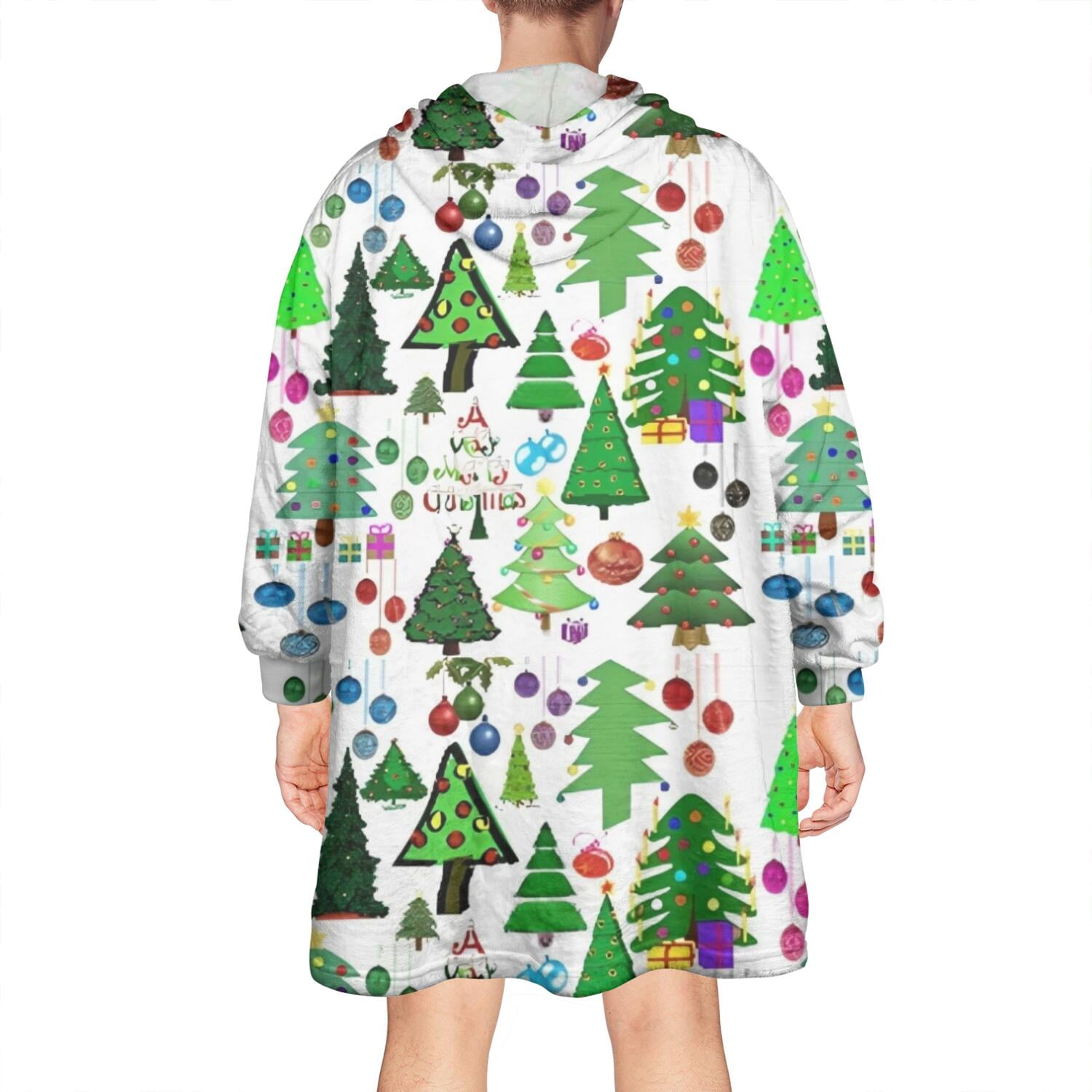 Wearable Oversized Blanket,Multicolor Christmas Tree Pattern Wearable Blanket Hoodie for Adults,Cozy Hooded Blankets with Super Pockets,Super Warm Fuzzy Pullover for Women & Men