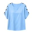 thumbnail image 4 of Uootdi Women's Tops Short Sleeve Crew Neck Side Button Blouses Bohemian Casual Style Lightweight Breathable Relaxed Fit Shirts Gift, 4 of 6