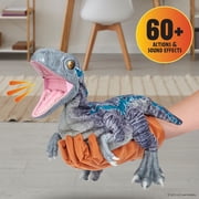 WOW! STUFF: Jurassic World Blue Training Edition Puppetronic by RealFX - Interactive Baby Raptor, 60+ Actions & Sounds, 22 Dinosaur Toy, Ages 8+
