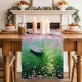 thumbnail image 4 of Pink Flowers Cotton Linen Table Runner for Dining Kitchen, Green Lake Spring Plants Small Boat Wedding Outdoor Party Tablerunners Decoration, Dresser Scarf Coffee Tablecloth Runners 13x70 Inches, 4 of 9