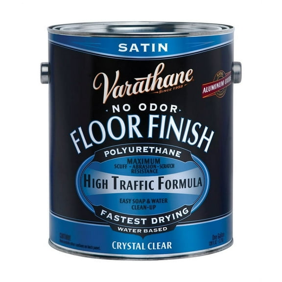 1 gal Rust-Oleum 230231 Crystal Clear Varathane Water-Based Interior High Traffic Polyurethane Floor Finish, Satin