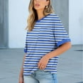 thumbnail image 2 of Women's Oversized Short Sleeve Tops Chest Pocket Polka Dots/Striped Graphic Print Crew Neck Casual T-shirts (M, Blue-Striped), 2 of 7