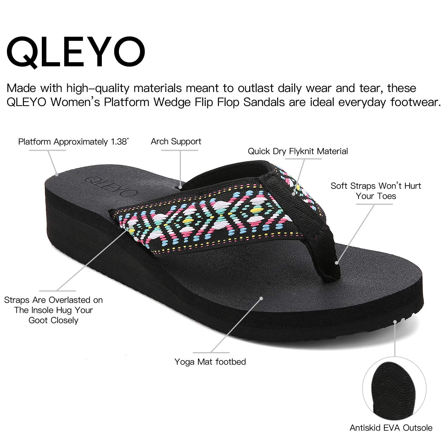 QLEYO Women's Platform Flip Flop with Arch Support, Comfortable
