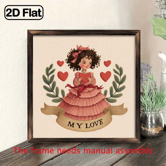 2D Flat, Vintage Valentine'S Day Metal Sign - 8x8 Inch Round Wall Art with My Love Design, Pink Ruffled Dress Red Hearts - Ideal for Kitchen, Bar, Bedroom Decor - No Power Needed, Valentines Decor