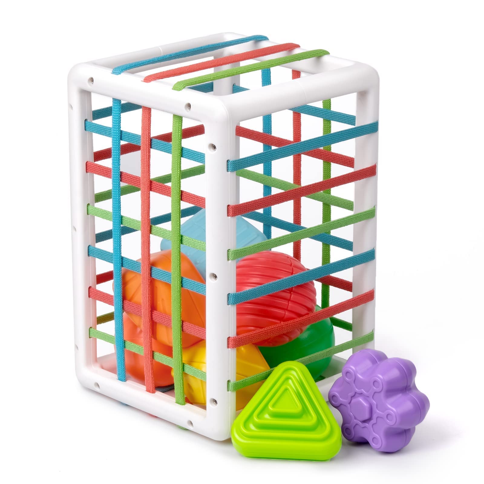 Baby Shape Sorter Toy, Shape Sorter Toddler Sensory Toys with Elastic Band, Sensory Bin for 13