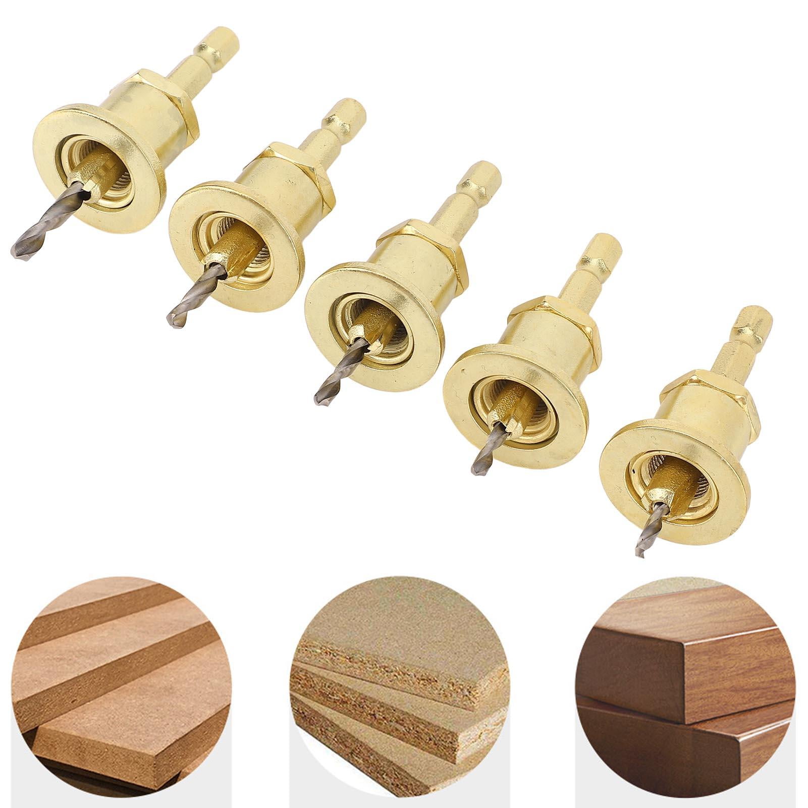 Yajisi 5‑Piece 1/4" Hex Shank Countersink Drill Bit Set – 2.8‑4 mm Adjustable, 8 mm Hole, High‑Speed Steel, Versatile for Wood & MDF
