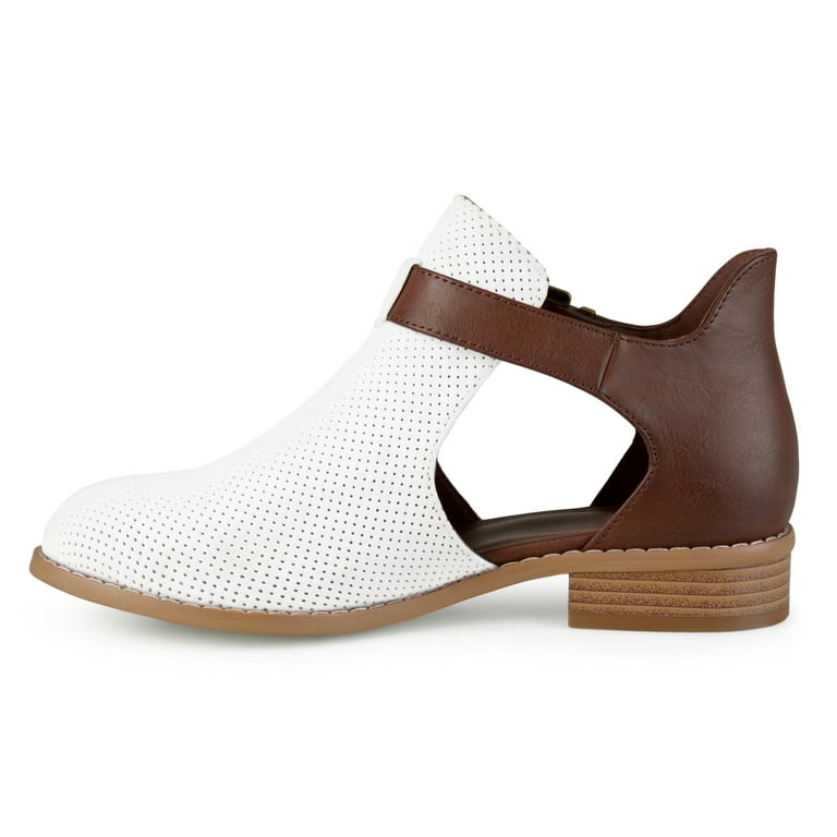 Women s Laser Cut Open Side Stacked Heel Booties