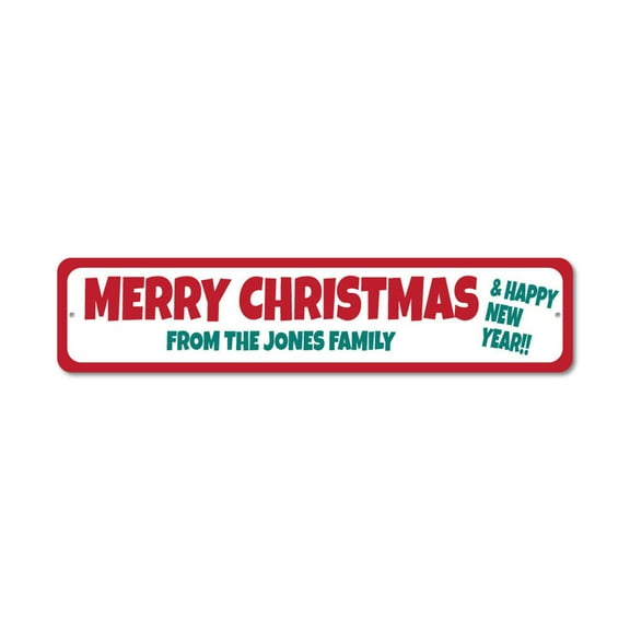 Merry Christmas Sign, Custom Merry Christmas & Happy New Year Sign, Holiday Decor, Family Name Aluminum Sign - 4x18 inches