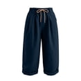 thumbnail image 3 of CUSTG Women Leisure Trousers 3/4 Capri Trousers Summer With Pockets Elastic Waistband High Waist Trousers Loose Lightweight Holiday Work Pants Women, 3 of 3