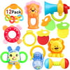 ZesGood 12 Piece Baby Rattle Newborn Toys Fun Cartoon Musical Flash Teether Handle and Rattle Play Toy Gift Set (9pcs Toys + 3pcs Teether)