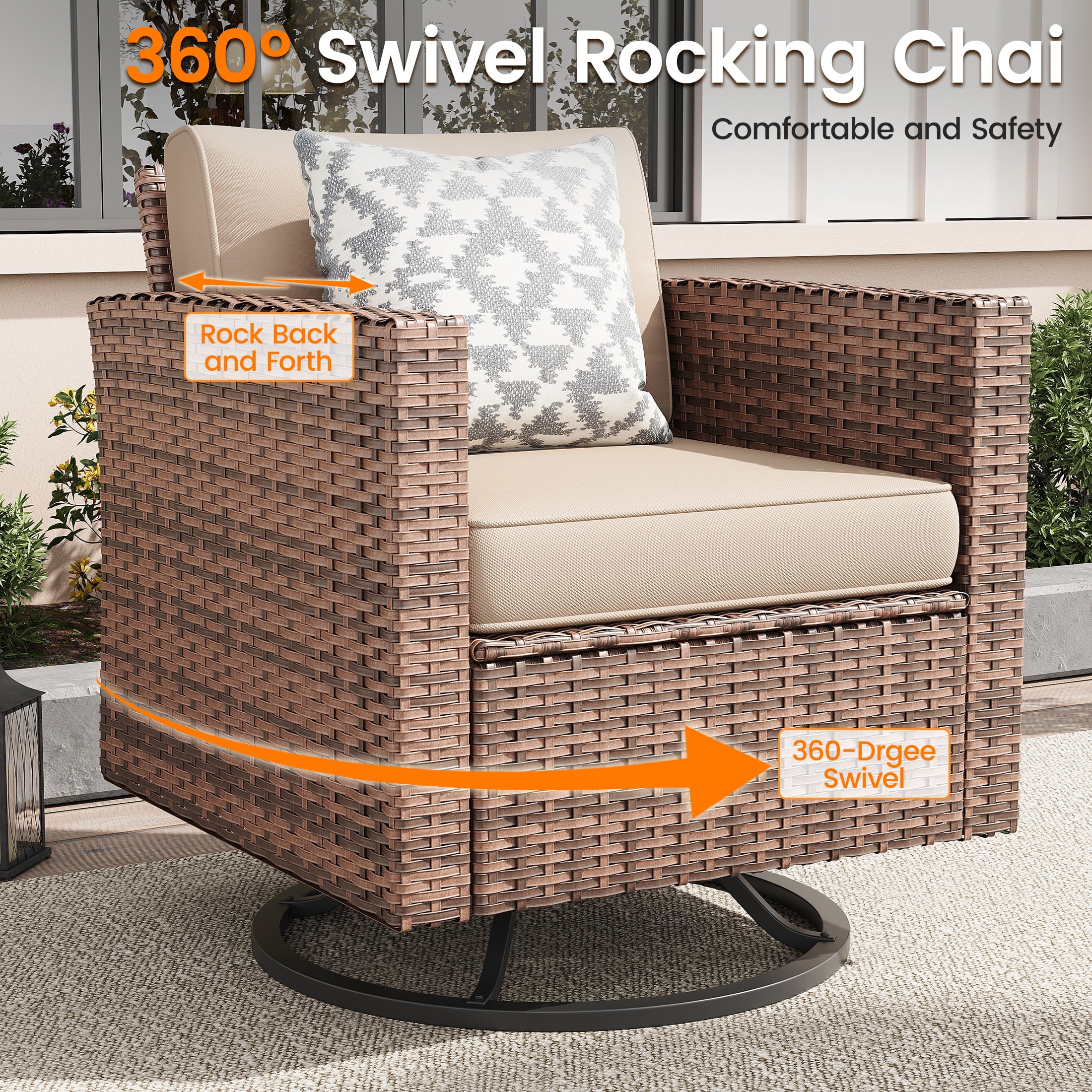 POTEBAN Patio Set, 7 Pieces Outdoor Furniture Sets with Rocking Swivel Chairs, Wicker Rattan, Waterproof Covers for Backyard