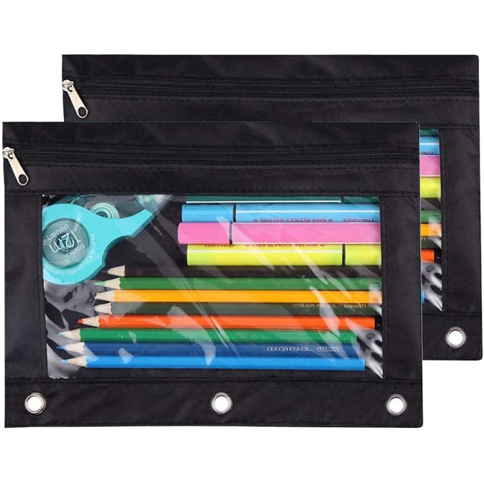 Binder Pencil Pouch, 10 x 7 3/8, Black/Clear