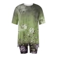 thumbnail image 6 of New for Fall! HIMIWAY Shirt&Short suit for Women Stylish Sleek Modern Versatile Ensemble Vintage Floral Round Neck 2pc Set Refreshing and Fashion-Forward Army Green M, 6 of 6