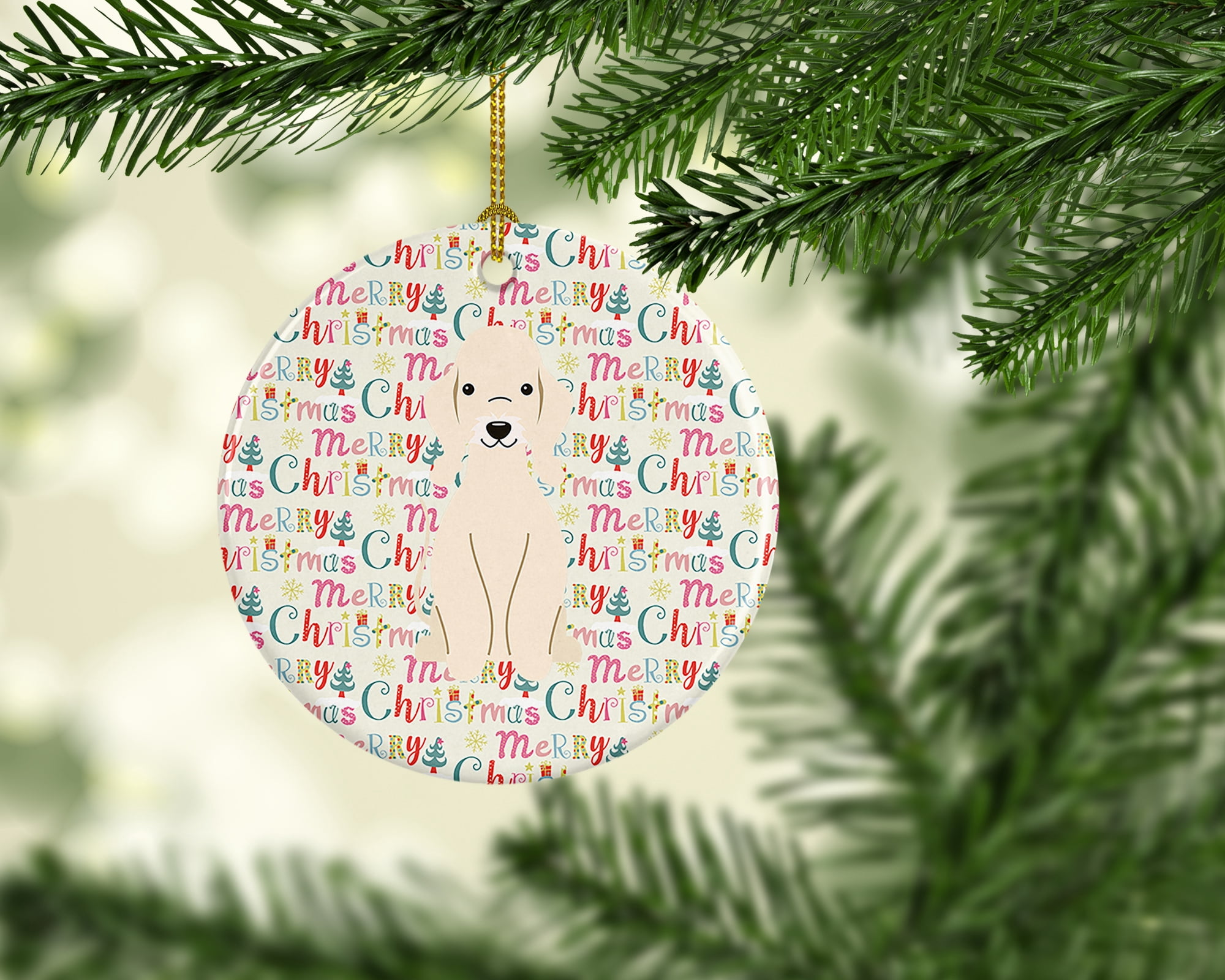 Merry Christmas Bedlington Terrier Sandy Ceramic Ornament 2.8 in x 2.8 in