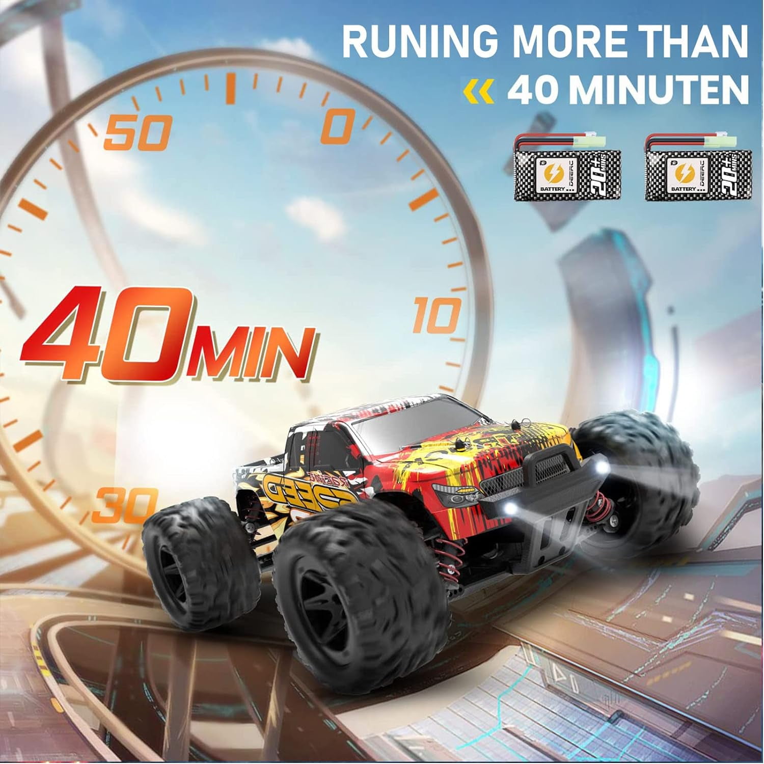 JoyStone RC Car 30+ mph High Speed Remote Control Car for Adults, 1:16 Scale 4WD All Terrain Off-Road RC Monster Truck Gifts for Boys, 2 Batteries