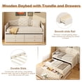 thumbnail image 4 of Euroco Wood Twin Size Daybed with Trundle and Drawers, Sofa Bed with Upholstered Backrest, Beige, 4 of 15