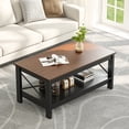 thumbnail image 2 of Dextrus Farmhouse Wood Coffee Table with Storage Shelf, Brown, 2 of 7