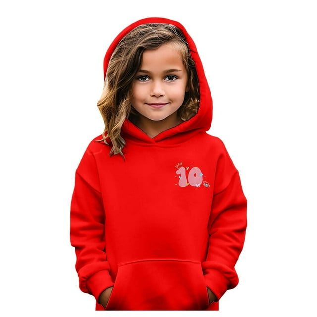 Double Digits Birthday Hooded Sports Jacket Athletic Pullover Sweatshirt For Girls With Front Pocket