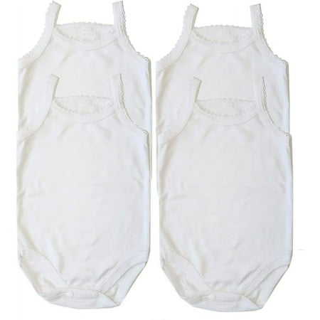 B-One Kids Girls Bodysuit Spaghetti Strap Sleeveless Onsies Camisole Tank Top for Newborn Baby Toddler 100% Super Soft Cotton 4-Pack