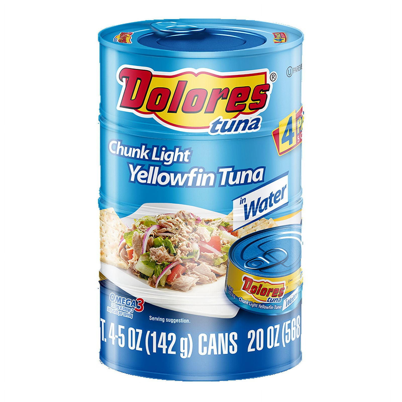 (3 pack) Dolores® Chunk Light Yellowfin Tuna in Water, 4 Cans, 5 oz Each