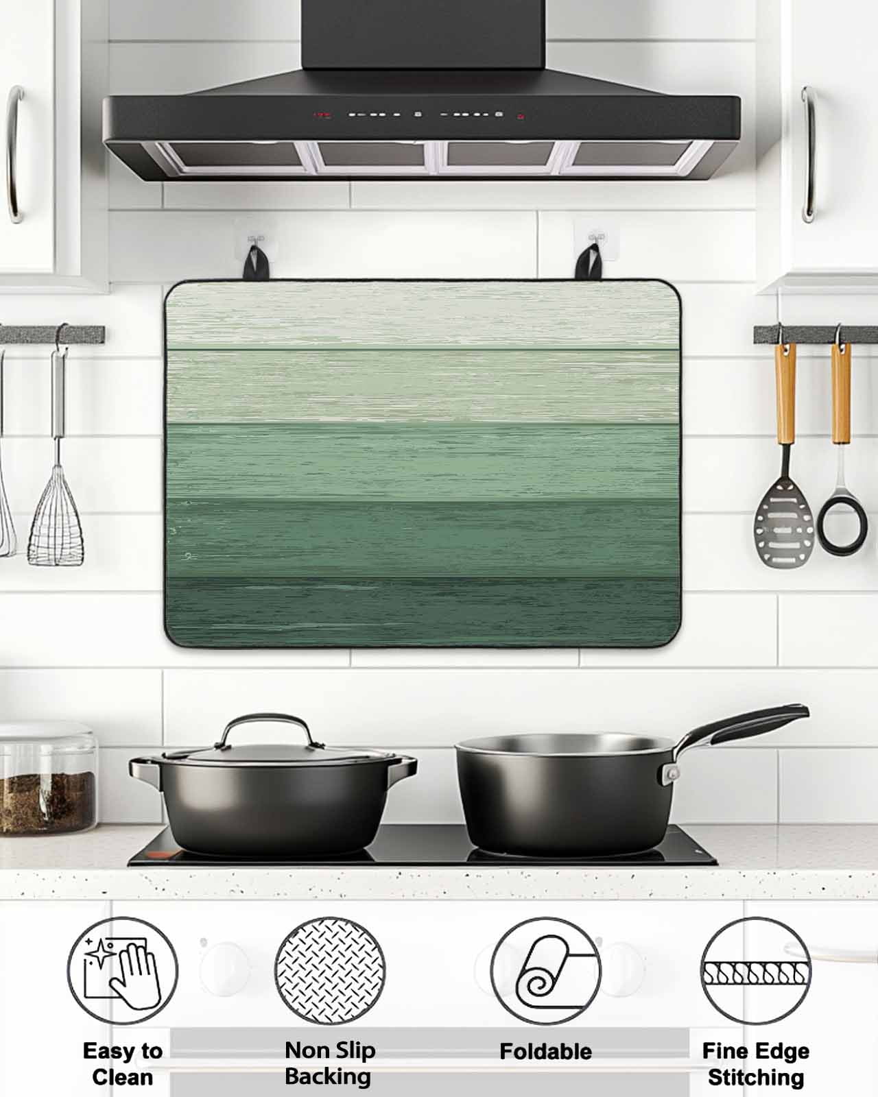 Stove Top Covers for Electric Stove, Turquoise Ombre Glass Stovetop Cover Protector, Farmhouse Vintage Wooden Striped Induction Cooktop Protector Oven Mat for Kitchen Countertop 24"x21"