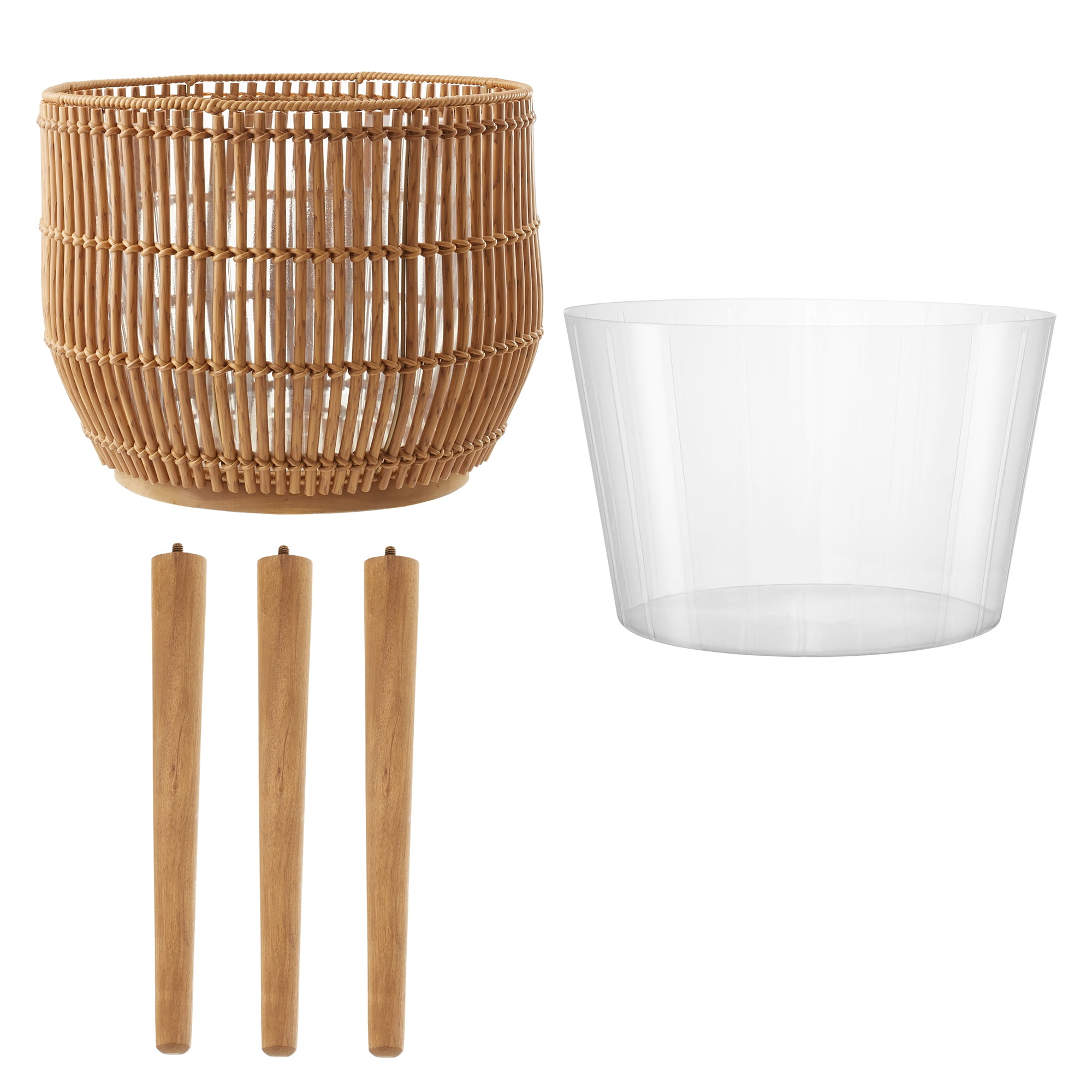 Casafield Floor Planter with Wood Legs in Natural, Planter Basket with Stand, Large Plant Pot Cover with Liner