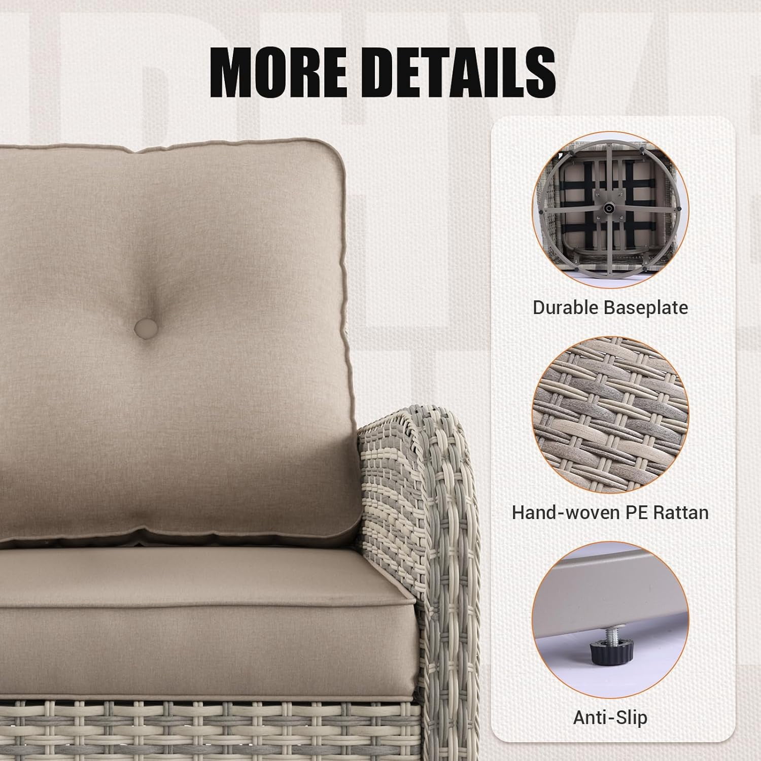 11-Piece Outdoor Patio Furniture Set with Rocking Swivel Chair, Wicker Rattan Sectional Sofa Conversation Set with 55,000 BTU Fire Pit Table, Backyard Furniture,Beige