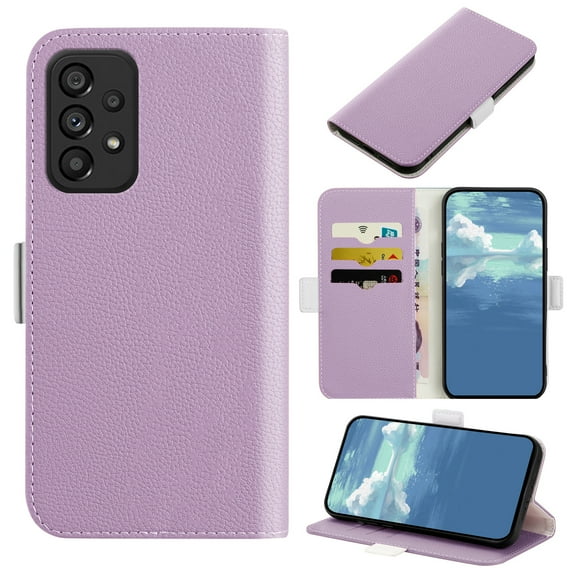 Allytech for Samsung Galaxy A72 Wallet Case, Lychee Texture Leather Card Cash Slots Holder Magnetic Flip Folio Phone Cover,Purple