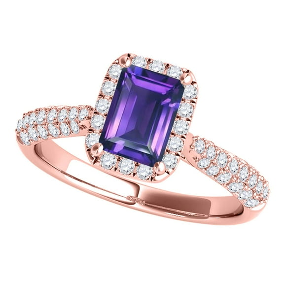 Mauli Jewels Rings for Women 3.46 Carat Diamond And Emerald Shaped Amethyst Ring pave 10K Rose Gold