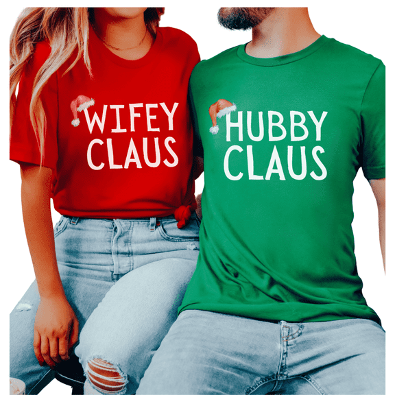 Hubby Claus Christmas Shirt, Holiday Matching Shirts for Couples - 100% cotton