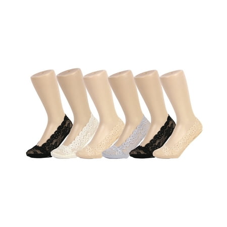 Gelante 6 Pairs Women's Lace No Show Footliner Socks Sz. 9-11; Fits Shoe