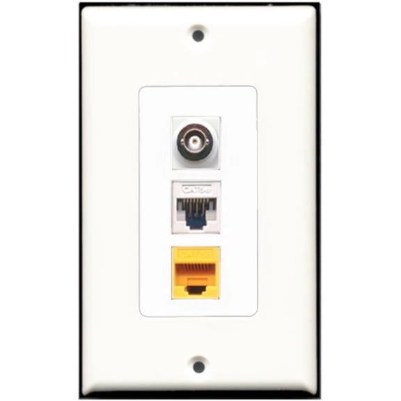 RiteAV - 1 Port BNC 1 Cat5e Ethernet White 1 Cat5e Ethernet Yellow Wall Plate Decorative