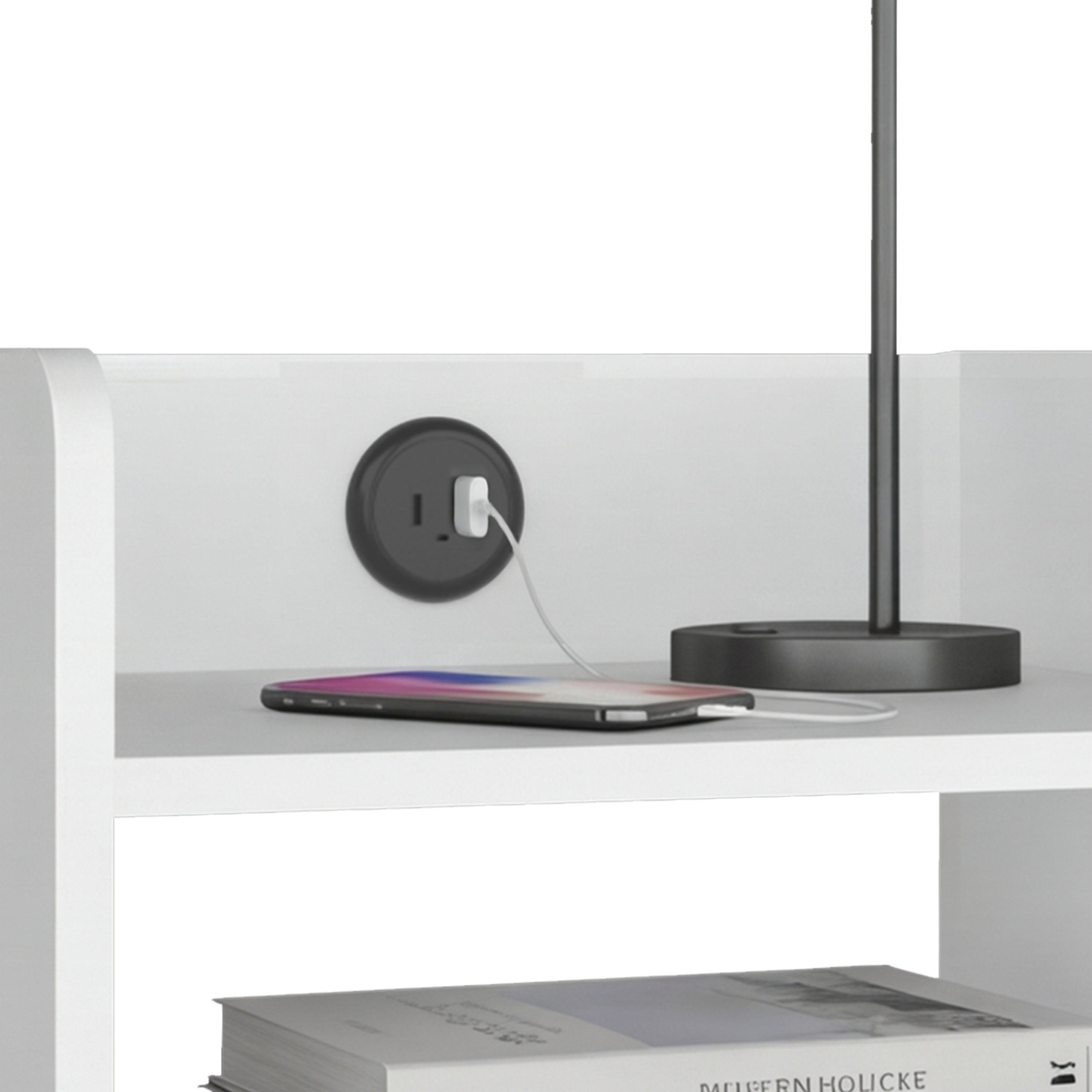 Nightstand with USB Port, 2 Shelves - White