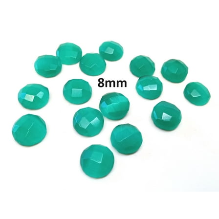 SP003 - 4 pcs Synthetic Opal Stone - Green - 8mm - Faceted - Cabochons - Made in India