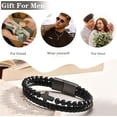 thumbnail image 5 of Mens Cross Bead Braided Genuine Leather Bracelet, Black Gemstone Agate Onyx Beaded Rosary Obsidian Bangle, Faith Religious Easter Catholic Christian Communion Baptism Christmas Jewelry Gift for Men, 5 of 6