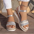 thumbnail image 2 of Rokment Womens Linen Platform Wedge Dressy Sandals Ladies Beach Breathable Open Toe Ankle Strap Espadrilles Chunky High Heels Dress Summer Shoes for Bride Wedding Silver Size 9.5, 2 of 6