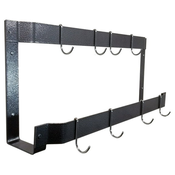 Rogar Offset Double Wall Mounted Pot Rack in Hammered Steel