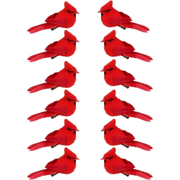 GoXteam 12 Pcs Red Cardinal with Clip on Christmas Tree Ornament Mini Red Feather Fake Birds Decorations Bird Craft Ornament for Christmas Tree Home Outdoor