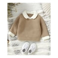 thumbnail image 6 of aturustex Infant Baby Boys Girls Cozy Knit Sweaters 0-9M Newborn Long Sleeve Pullover Lapel Collar Sweatshirts Contrast Color Thick Warm Knitwear Tops Toddler Fashion Casual Daily Fall Winter Clothes, 6 of 7