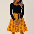 thumbnail image 4 of Women's Halloween Hepburn Dresses Spider Webeb Bat Crew Neck Funny Hepburn Dresses Pumpkin Skeleton Long Sleeve Spooky Hepburn Dress, 5XL, 4 of 6