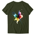 thumbnail image 4 of Shirts for Women under $10 Short Sleeved Round Neck Printed T-shirt Army Green L, 4 of 4