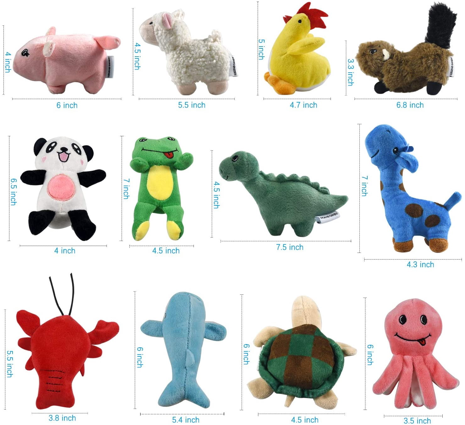 LEGEND SANDY Squeaky Plush Dog Toy Pack for Puppy, Small Stuffed Puppy Chew Toys 12 Dog Toys Bulk with Squeakers, Cute Soft Pet Toy for Small Medium Size Dogs