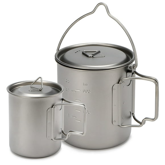 Amdohai 450ml 750ml Cup Set Ultralight Titanium Cup Hanging Pot Set Outdoor Portable Water Cup Foldable Handle