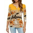 thumbnail image 4 of Abcomgle Womens Halloween Tops Cute 3D Pumpkin Graphic T Shirts for Women Fall Henley V Neck 3/4 Sleeve Tee Top for Women Loose Halloween Graphic Tees Women,3XL, 4 of 4