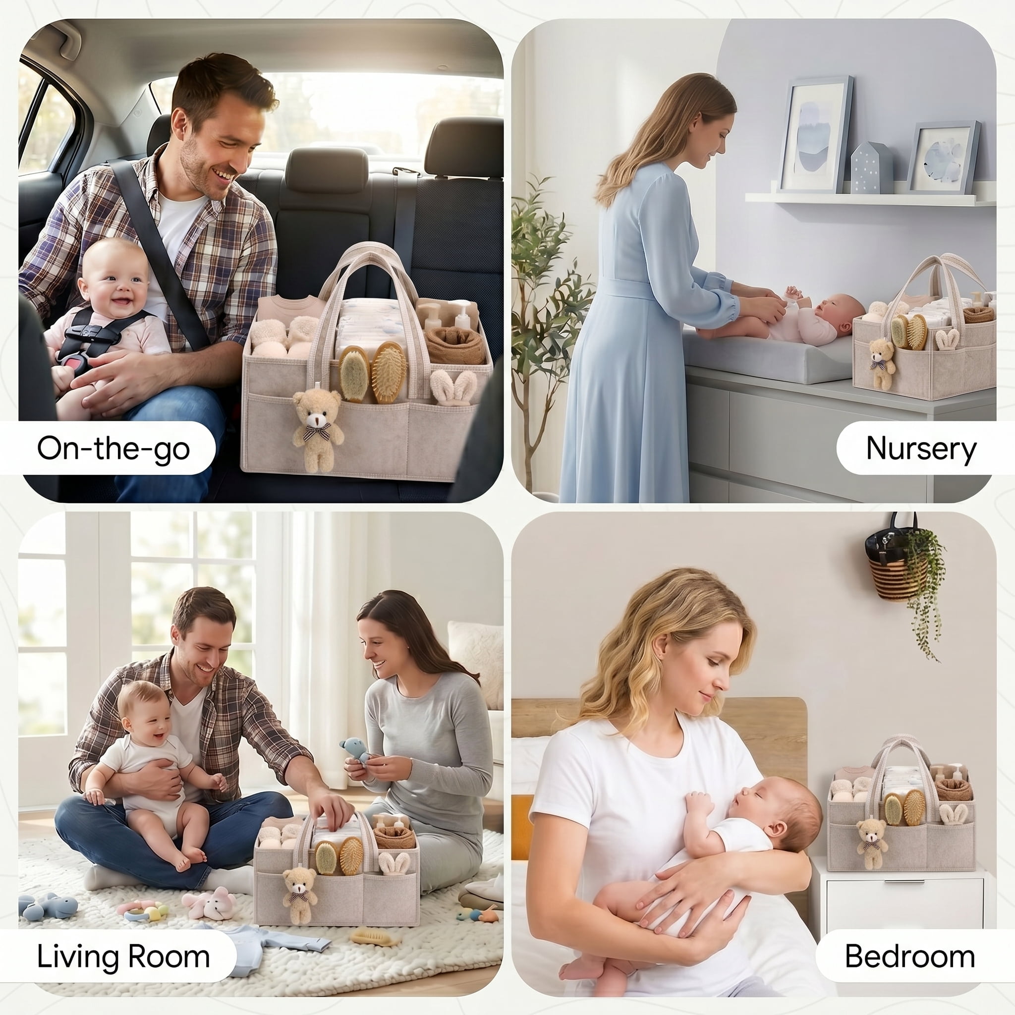 Baby Diaper Caddy Organizer, Portable Nursery & Car Storage Bin for Diapers & Wipes, Baby Registry Must Have, Boy & Girl Baby Shower Gift
